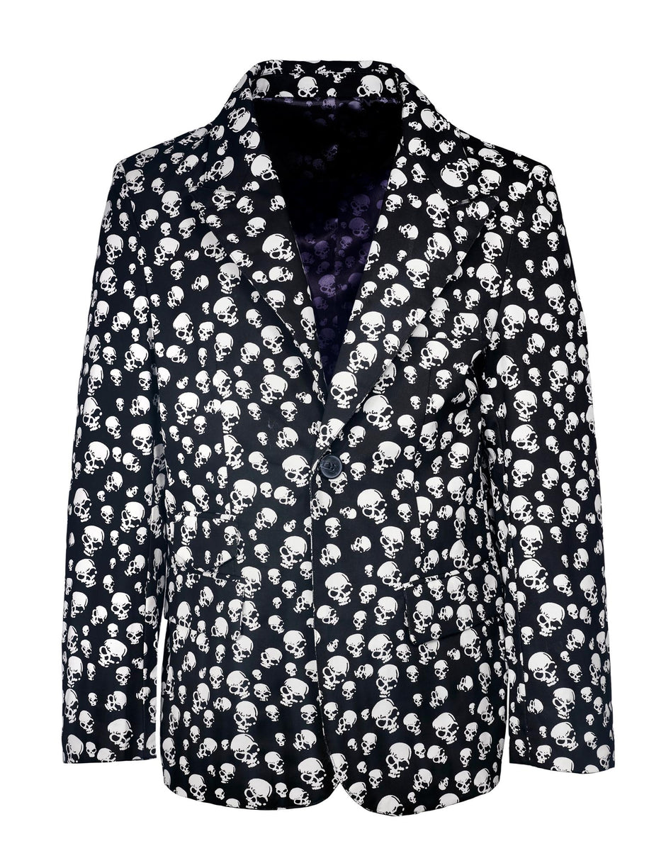 Men's Skull Blazer in Black w/ White Skulls by Rock Roll n Soul