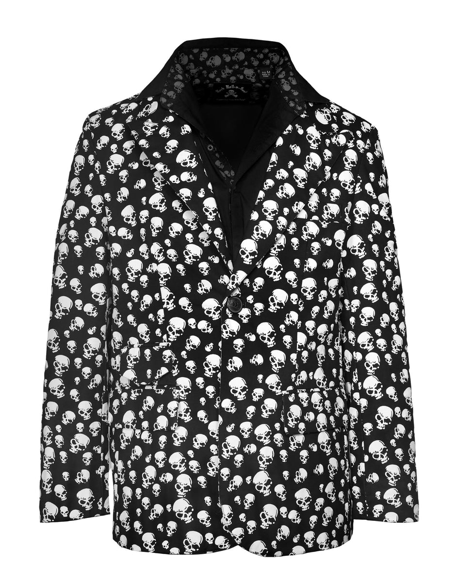 Men's Skull Blazer in Black w/ White Skulls by Rock Roll n Soul