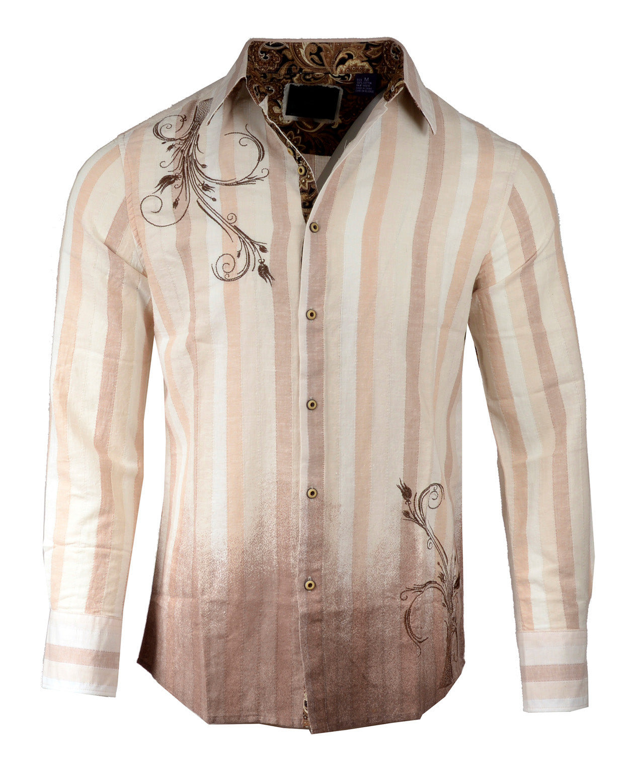 Men's Casual Fashion Button Up Shirt - 'Touch Me' Dip dyed Beige by Rock Roll n Soul