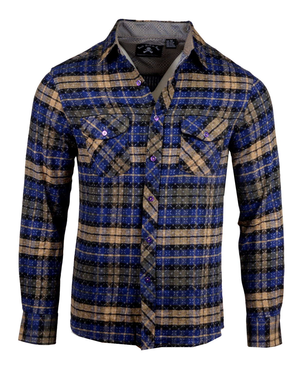 Men's Casual Flannel Fashion Button Up Shirt - Get Rhythm in Navy by Rock Roll n Soul