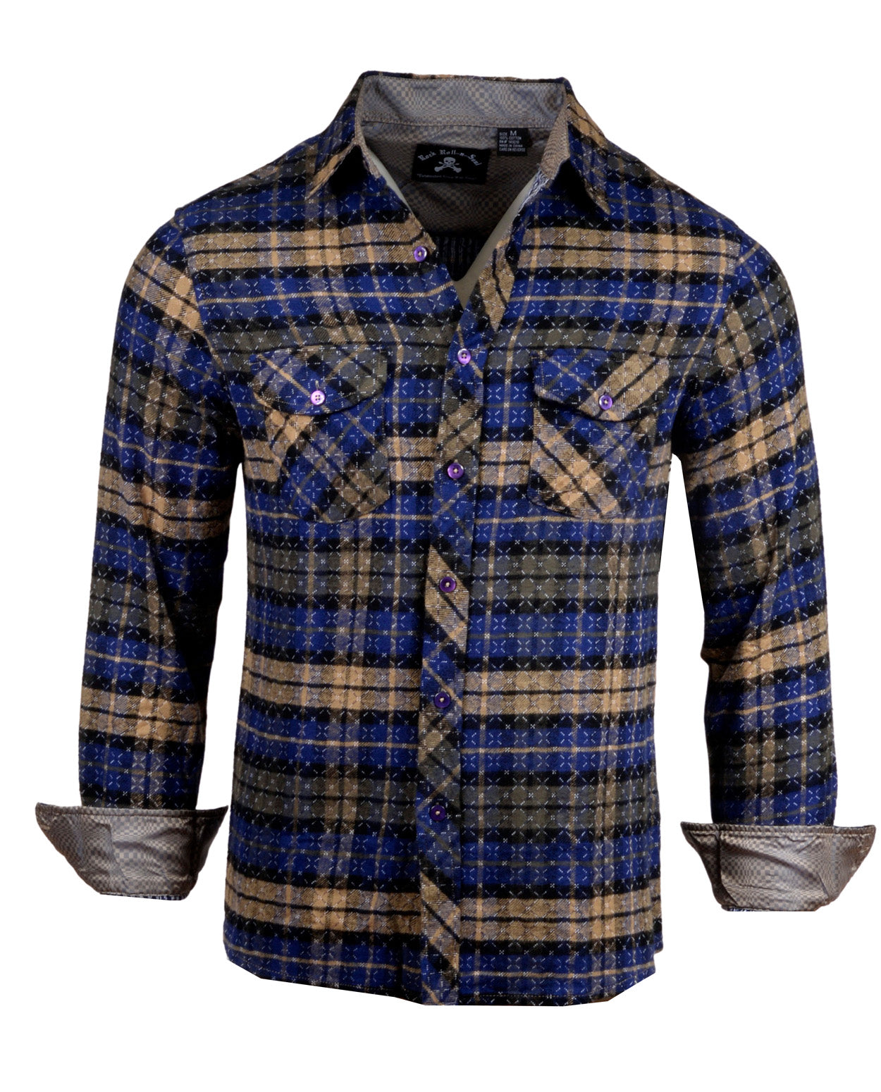 Men's Casual Flannel Fashion Button Up Shirt - Get Rhythm in Navy by Rock Roll n Soul1