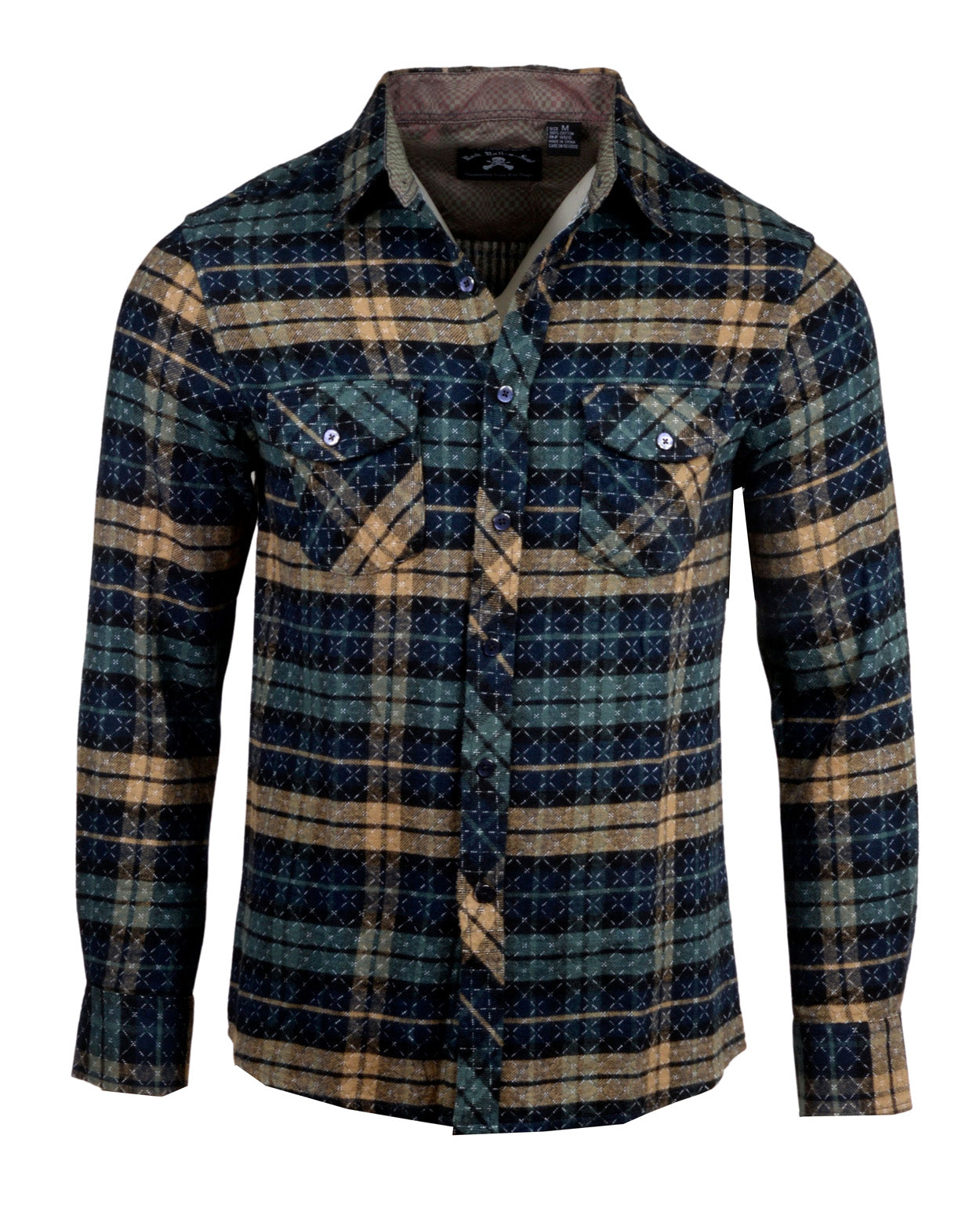 Men's Casual Flannel Fashion Button Up Shirt - Get Rhythm in Olive by Rock Roll n Soul