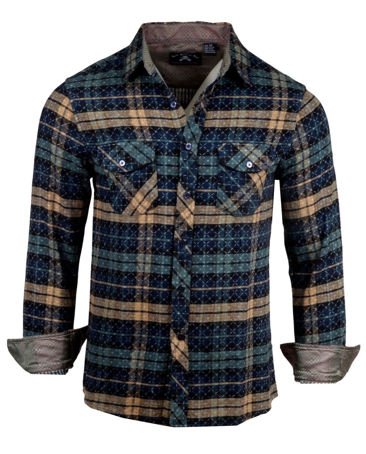 Men's Casual Flannel Fashion Button Up Shirt - Get Rhythm in Olive by Rock Roll n Soul1