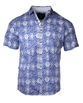 Men's Casual Fashion Button Up Shirt - S/S Blue Morning Blue Day by Rock Roll n Soul