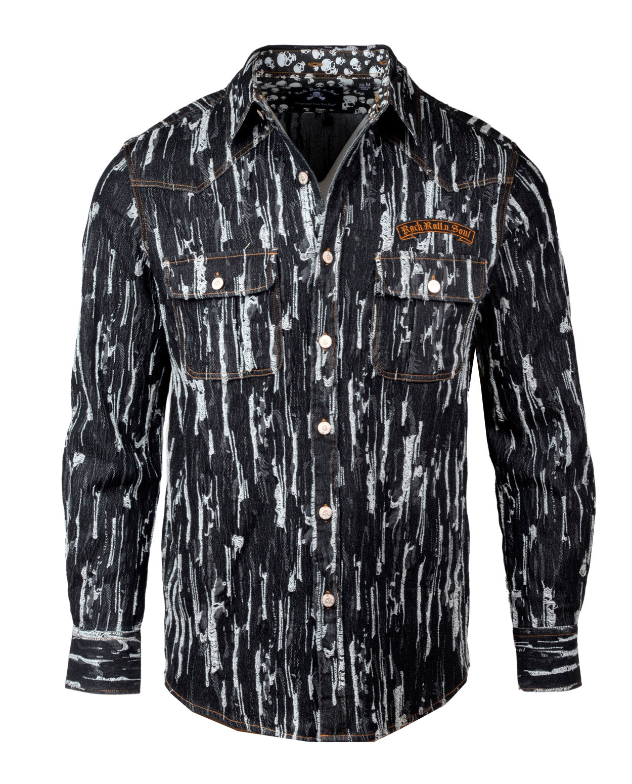 Men's Casual Fashion Button Up Shirt/Jacket - Hurt in Black Denim by Rock Roll n Soul