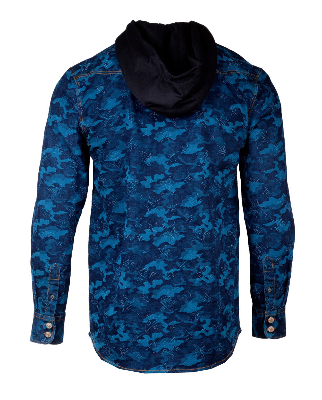 Men's Casual Fashion Button Up Shirt/Jacket - The Jean Genie with removable hood in Denim by Rock Roll n Soul4