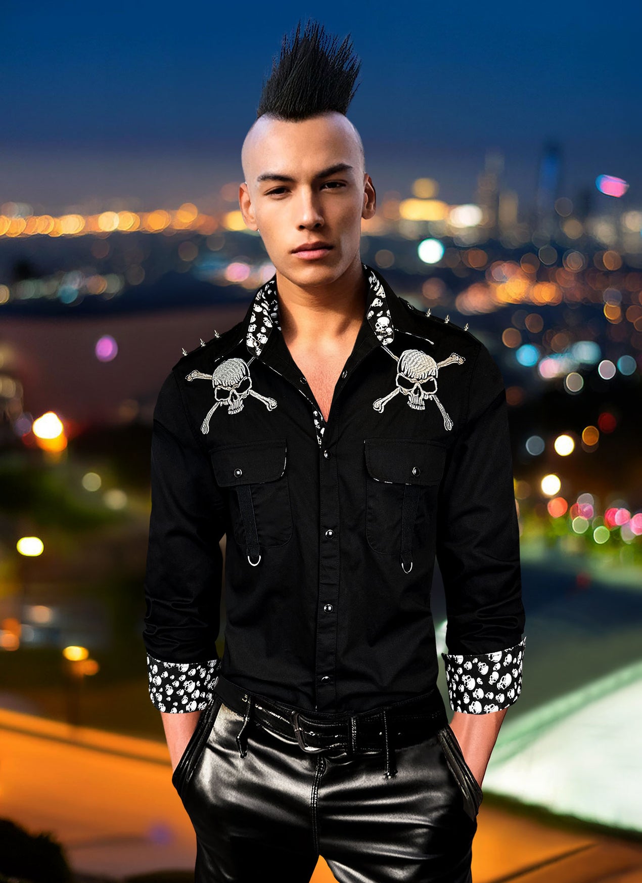 rock star dress shirts Rockmount Men's Rockstar Safari Leopard Fringe Western Shirt