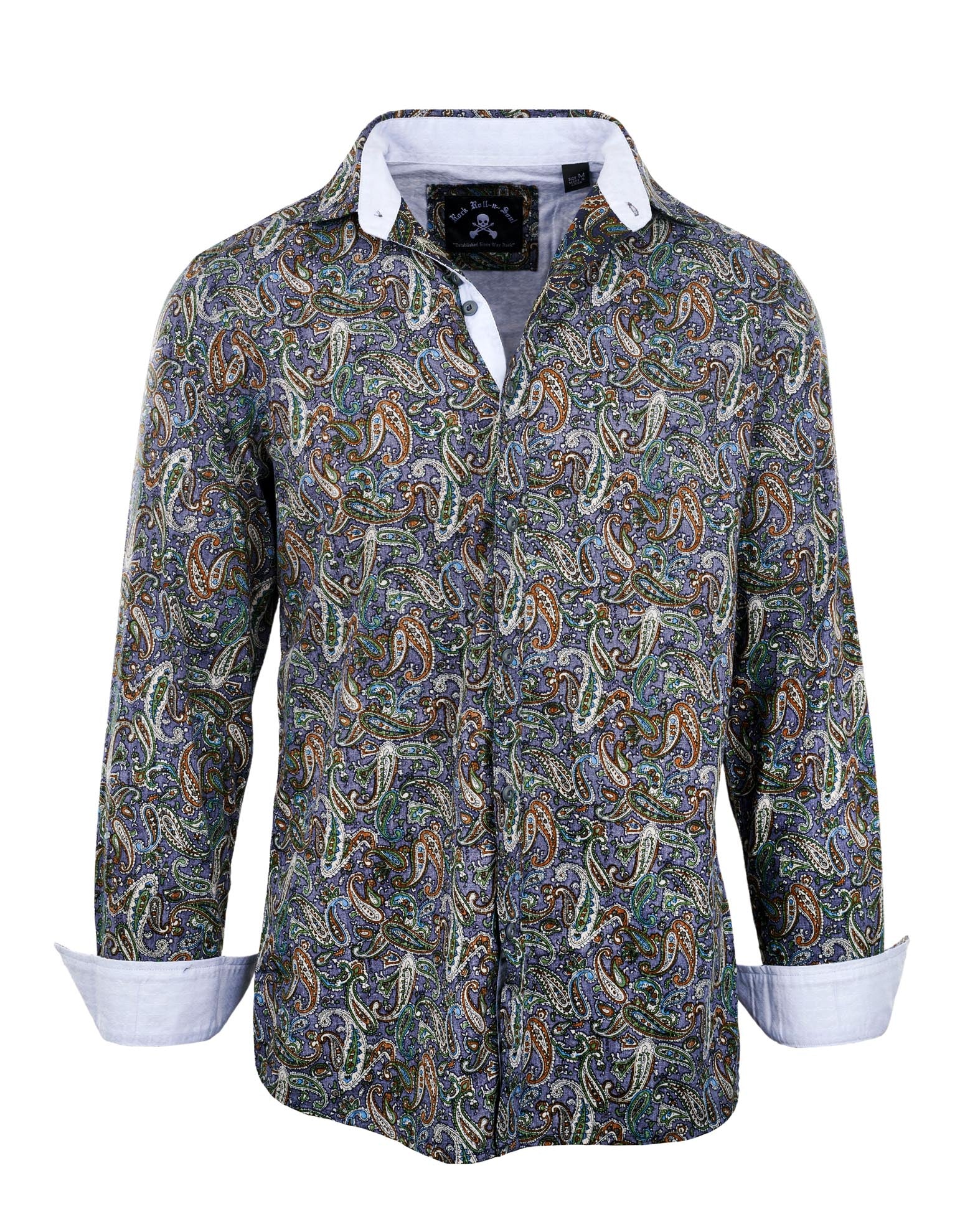 Long Sleeve Paisley Fashion Button up Shirt Blue by Rock Roll n Soul