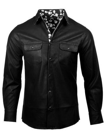 Mens LS Western Faux Leather Shirt | Leather Rebel by Rock Roll n Soul - 2X / Black Mens LS Western Faux Leather Shirt | Leather Rebel by Rock Roll n Soul - 2X / Black