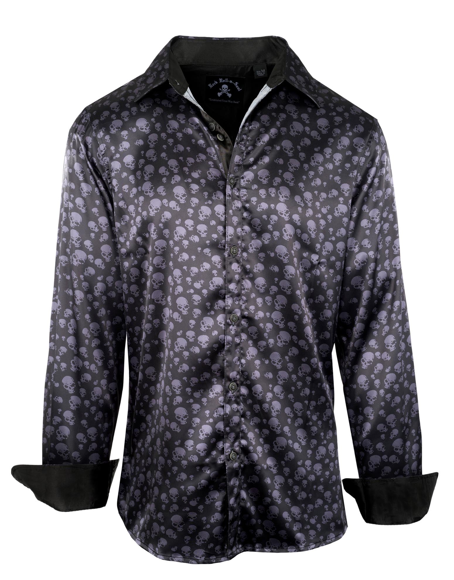 Men's LS Satin Skull Shirt | City Boy Blues Rock Roll n Soul - 2X / Charcoal