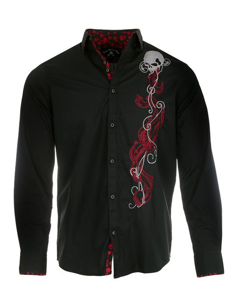 mens skull dress shirt Men's Skulls On Black Long Sleeve the SKULL Scully Embroidered Shirt w/Studs |