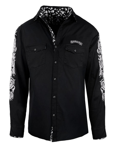 【2plan】Roll Up Button Shirt Men's LS Button Up Fashion Shirt | Live Wire II by Rock Roll