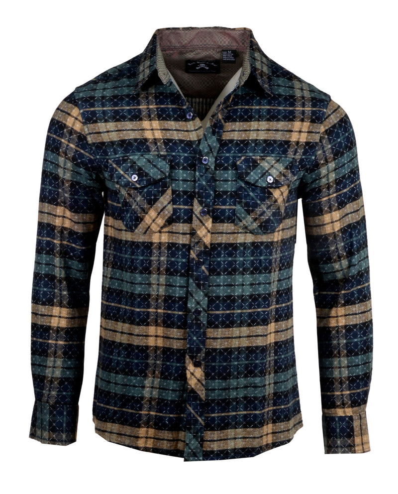 Men's Casual Flannel Fashion Button Up Shirt - Get Rhythm in Olive  by Rock Roll n Soul