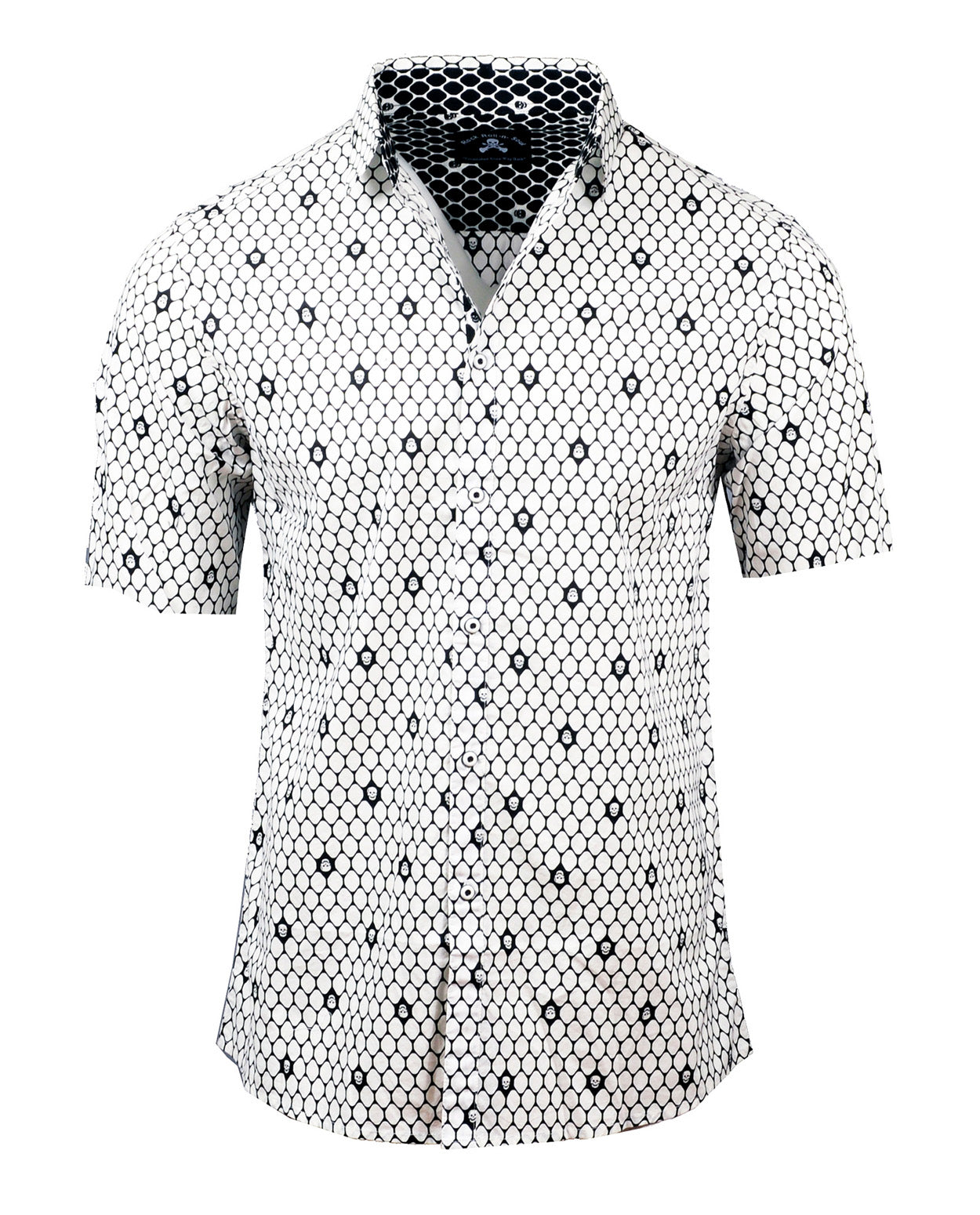 Men's Casual Fashion Button Up Shirt - S/S Overkill White Skull by Rock Roll n Soul