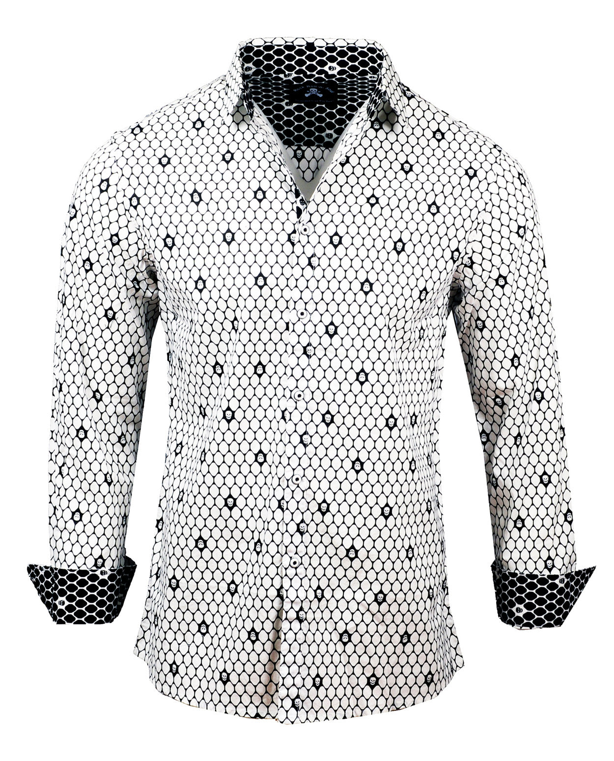 Men's Casual Fashion Button Up Shirt - Overkill White Skull by Rock Roll n Soul