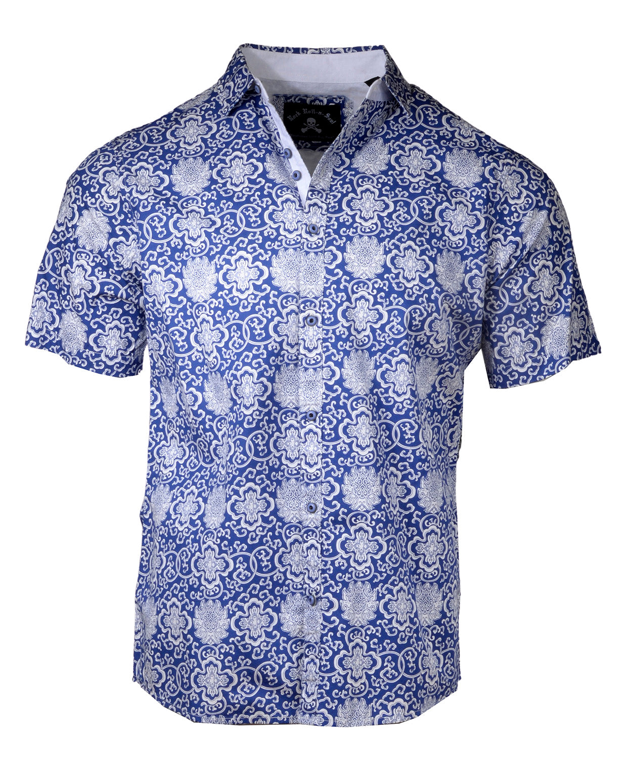 Men's Casual Fashion Button Up Shirt - S/S Blue Morning Blue Day by Rock Roll n Soul