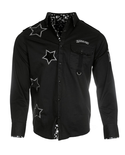 rock star dress shirts Men's LS Star Embroidered Fashion Shirt