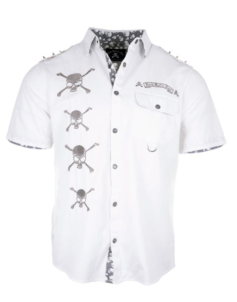 Men's Wht Short Sleeve Fashion Shirt | Soul Skull by Rock Roll n Soul