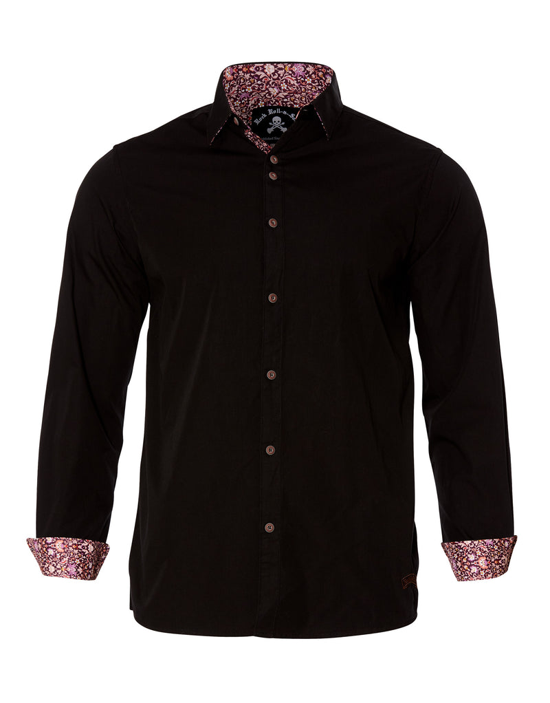 Men's Casual Fashion Button Up Shirt - Flying Skull & Guitar by Rock Roll n Soul
