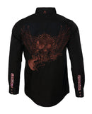 Men's Casual Fashion Button Up Shirt - Flying Skull & Guitar by Rock Roll n Soul