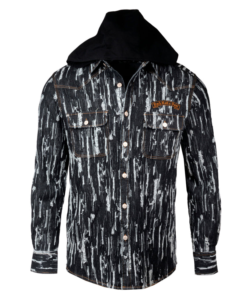 Men's Casual Fashion Button Up Shirt/Jacket - Hurt in Black Denim by Rock Roll n Soul2