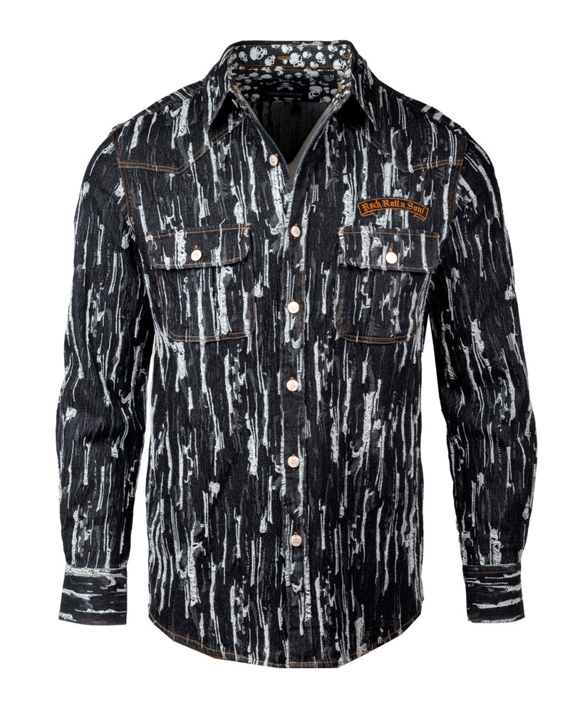 Men's Casual Fashion Button Up Shirt/Jacket - Hurt in Black Denim by Rock Roll n Soul