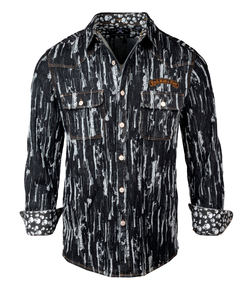 Men's Casual Fashion Button Up Shirt/Jacket - Hurt in Black Denim by Rock Roll n Soul1