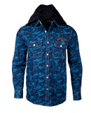 Men's Casual Fashion Button Up Shirt/Jacket - The Jean Genie with removable hood  in Denim by Rock Roll n Soul2
